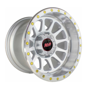 Paquete de 4 Rines Modelo 1016 15X8 5X139.7 SILVER MACHINED FACE+LIP+GOLDEN RIVETS
