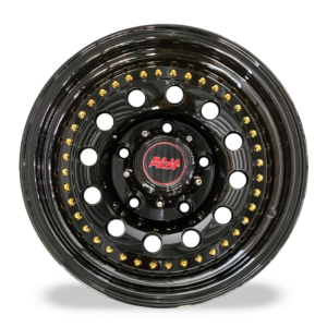 RIN MODELO FR8106 15X8 5X139.7 FULL GLOSS BLACK+GOLDEN RIVETS