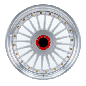 Paquete de 4 Rines Modelo 7307F 17X8 8X100/114.3 FLASH SILVER + LIP POLISH + RIVETS GOLD 17x8